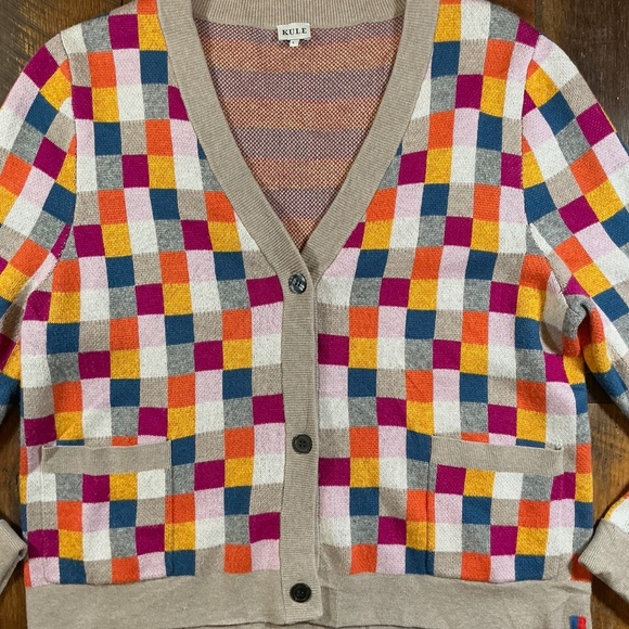 KULE The Capucine Multicolor Checkered Button Front Cardigan Women’s Large - Picture 7 of 13